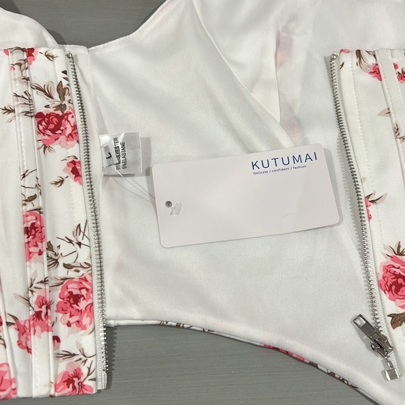 KUTUMAI Women's Summer Floral Corset Crop Top Strap Boned Bustier Zip Back - Picture 10 of 10
